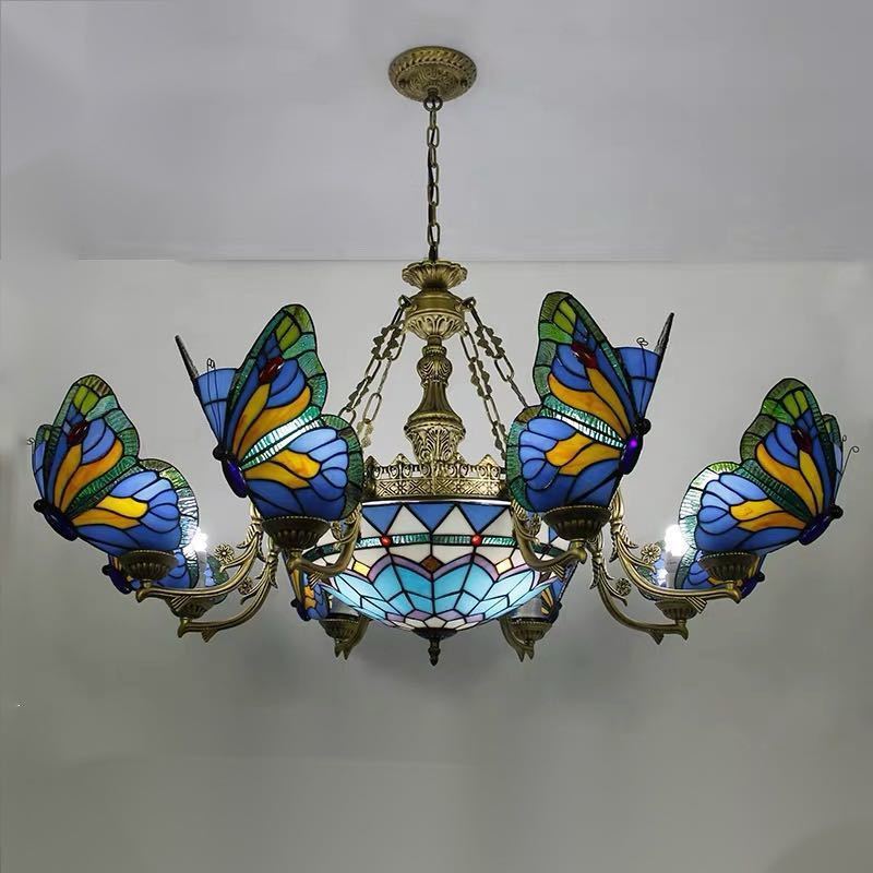 A008347ステンドグラス　ペンダントライト豪華天井照明ステンドグラスランプ ガラス工芸品　高級照明 ..