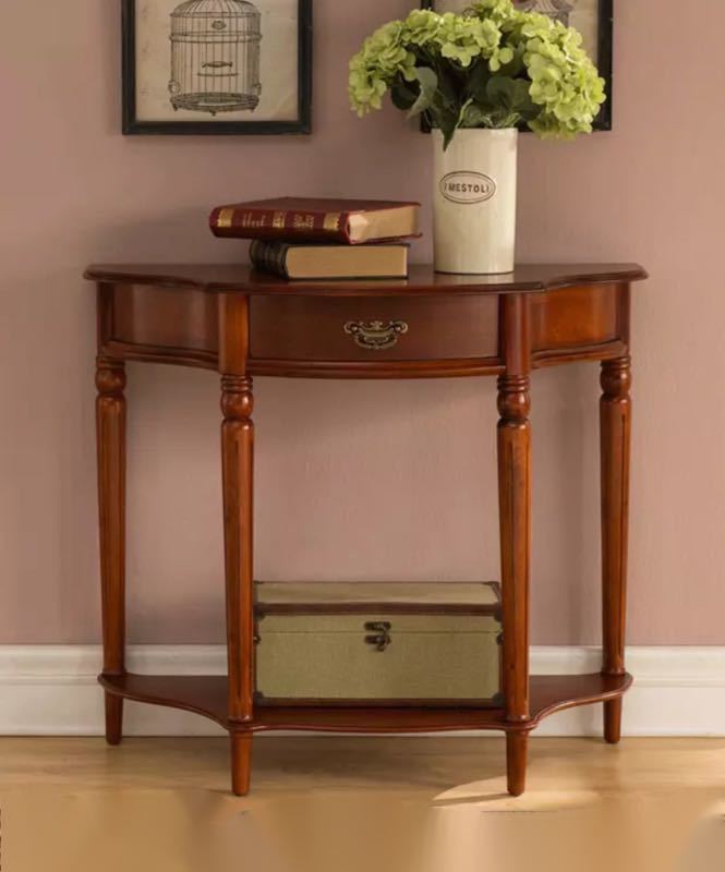 A013928サイドテーブル コンソールテーブル 玄関テーブル 花台 電話台 アンティーク調デザイン　半円コ..