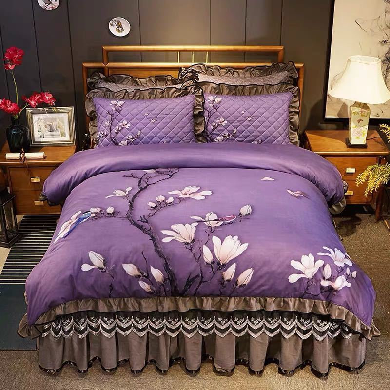 A029968高級ワイドダブル ベッド用品4点セット ．寝具 ボックスシーツ．枕カバー掛け布団カバー ベッド..