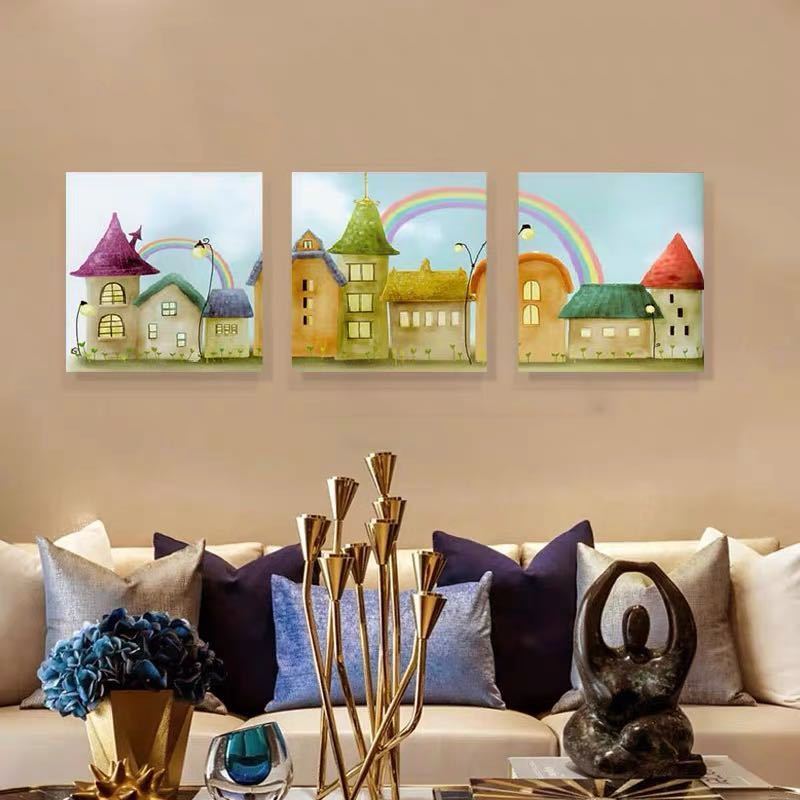 A044451手作り油画 美術アートパネル 絵画インテリア 壁飾り 油絵壁画 キャンバス 油絵3枚セット．40x4..