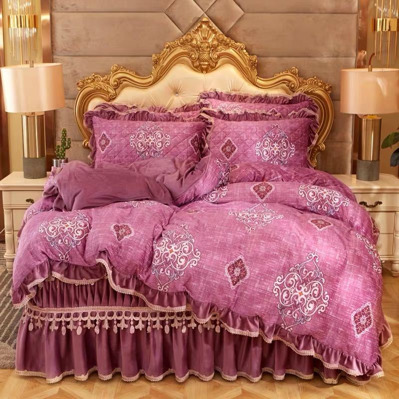 A016306高級絨ワイドダブル ベッド用品4点セット ．寝具 ボックスシーツ　枕カバー掛け布団カバー ベッ..