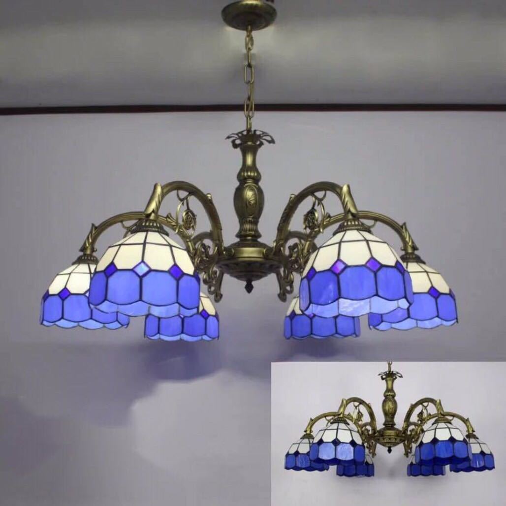 A013403ステンドグラス．ペンダントライト豪華天井照明ステンドグラスランプ ガラス工芸品． 電源直結..