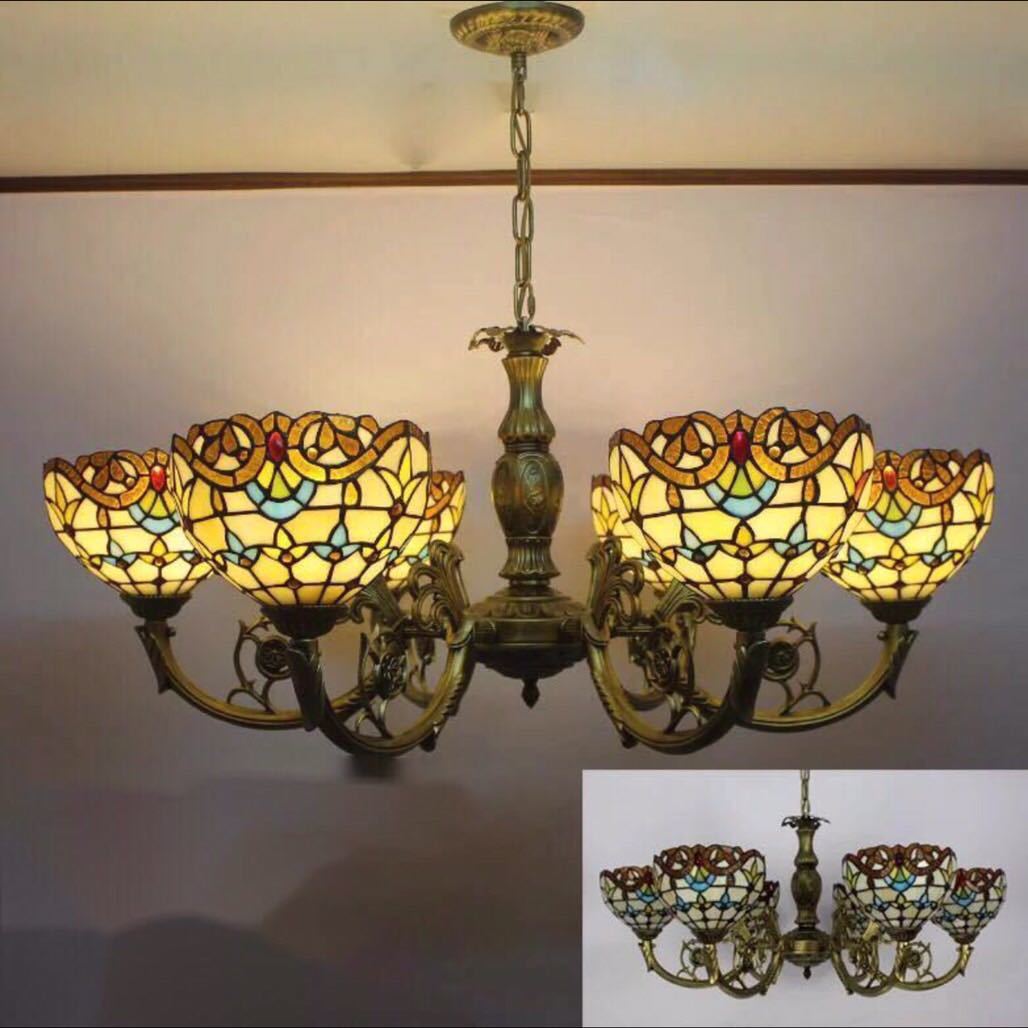ステンドグラス．ペンダントライト豪華天井照明ステンドグラスランプ ガラス工芸品． 電源直結タイプ