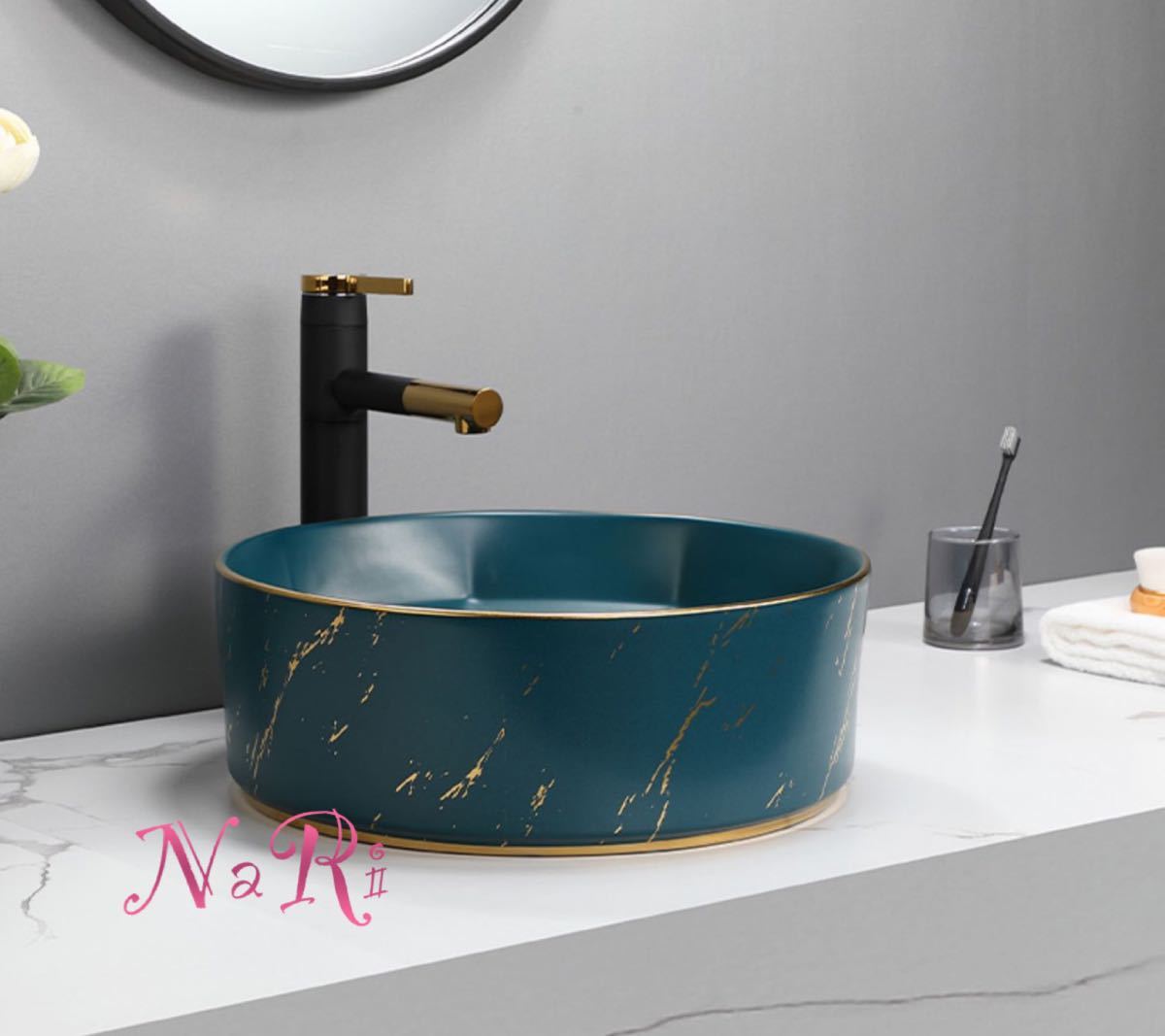 A012823高級置き型洗面ボウルセット ．手洗い器 デザイン 陶磁器 手洗い鉢 洗面台 蛇口 排水ホース付き