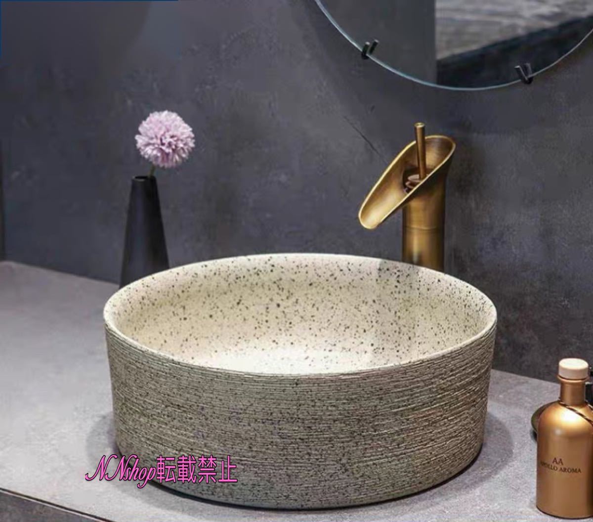 A048759高級洗面台 洗面ボウルセット ．洗面ボール 陶器 手水鉢 手洗器 手洗い鉢 洗面器 蛇口 排水金具付き