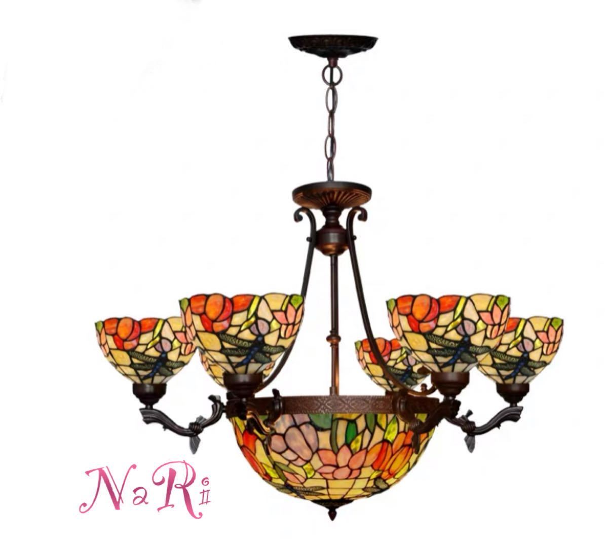 A014094高級ステンドグラス ．ペンダントライト 天井照明ステンドグラスランプ ガラス工芸品 銅 電源直..