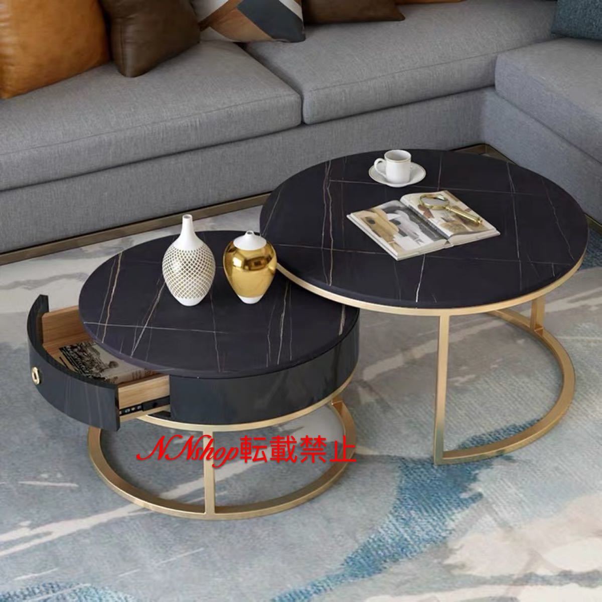 A057365高級寝室用テーブル 人造大理石ローテーブル リビングテーブル センターテーブル サイドテーブ..