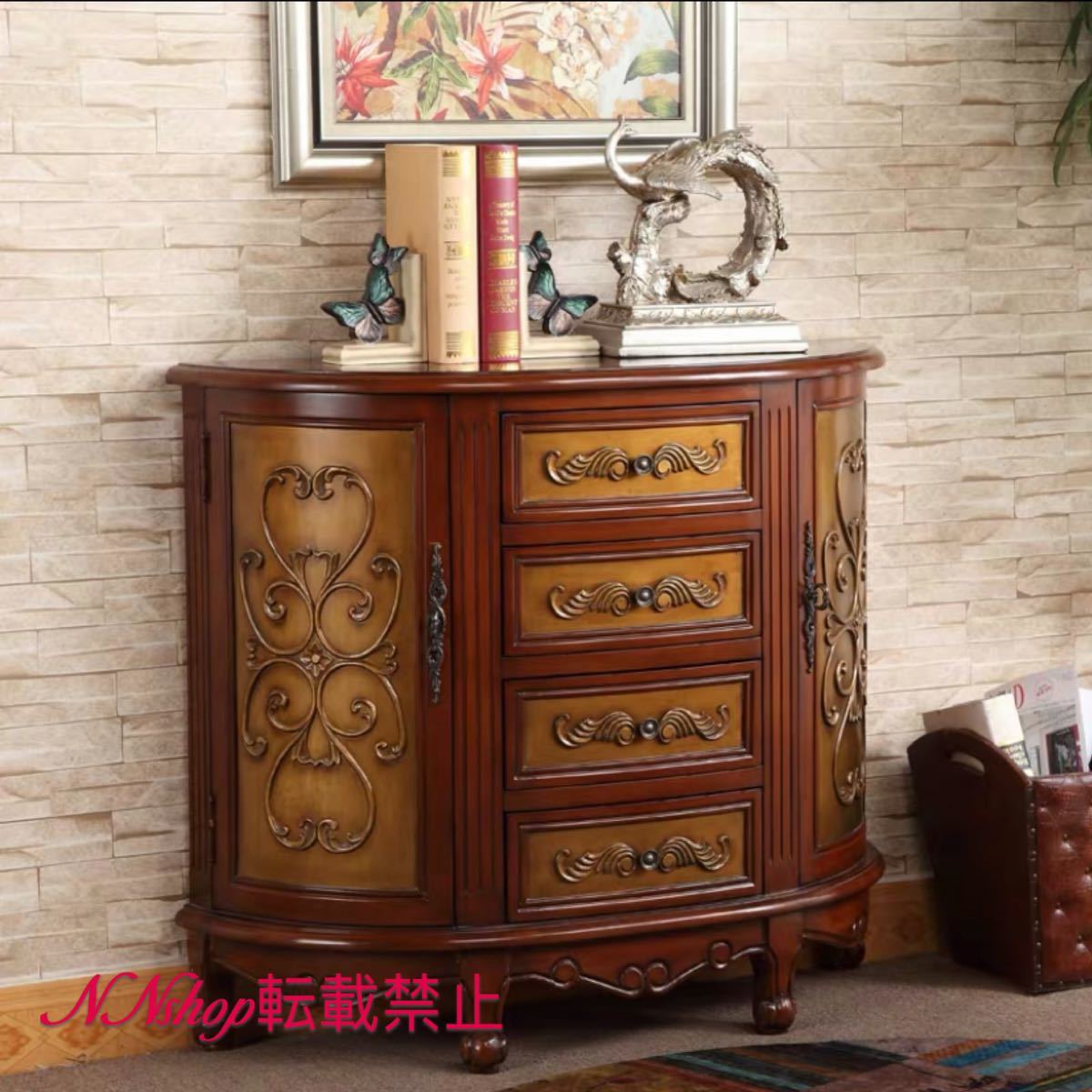 A027530高級アンティーク調デザイン 電話台 テーブル 花台リビング 玄関テーブル サイドテーブル 収納家具 幅100cm