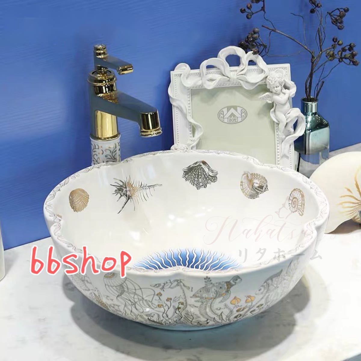 樂天商城 - A047502洗面ボール 高級洗面台 洗面ボウルセット 陶器 手水鉢 手洗器 手洗い鉢 洗面器 蛇口 排水金具付き