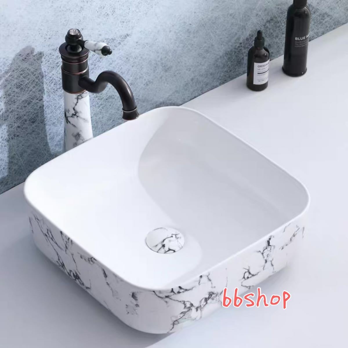 A016813洗面ボール 高級洗面台 洗面ボウルセット ．陶器 手水鉢 手洗器 手洗い鉢 洗面器 蛇口 排水金具付き