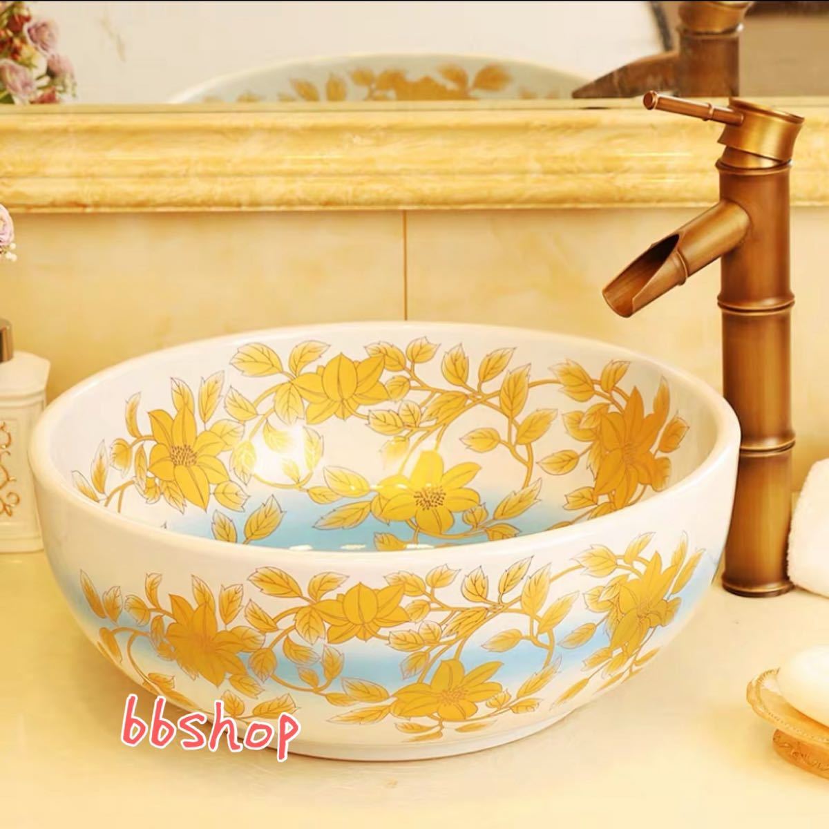 A024942洗面ボール 高級洗面台 ．洗面ボウルセット 陶器 手水鉢 手洗器 手洗い鉢 洗面器 蛇口 排水金具..