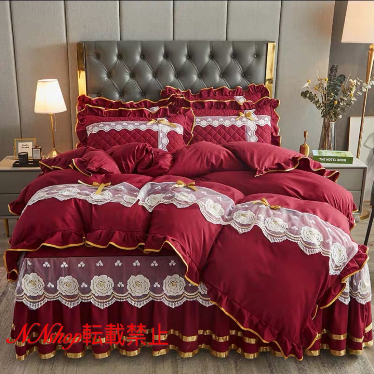 A023647高級ベッド用品4点セット 掛け布団カバー 枕カバー ベッドパッド ワイドダブルサイズ