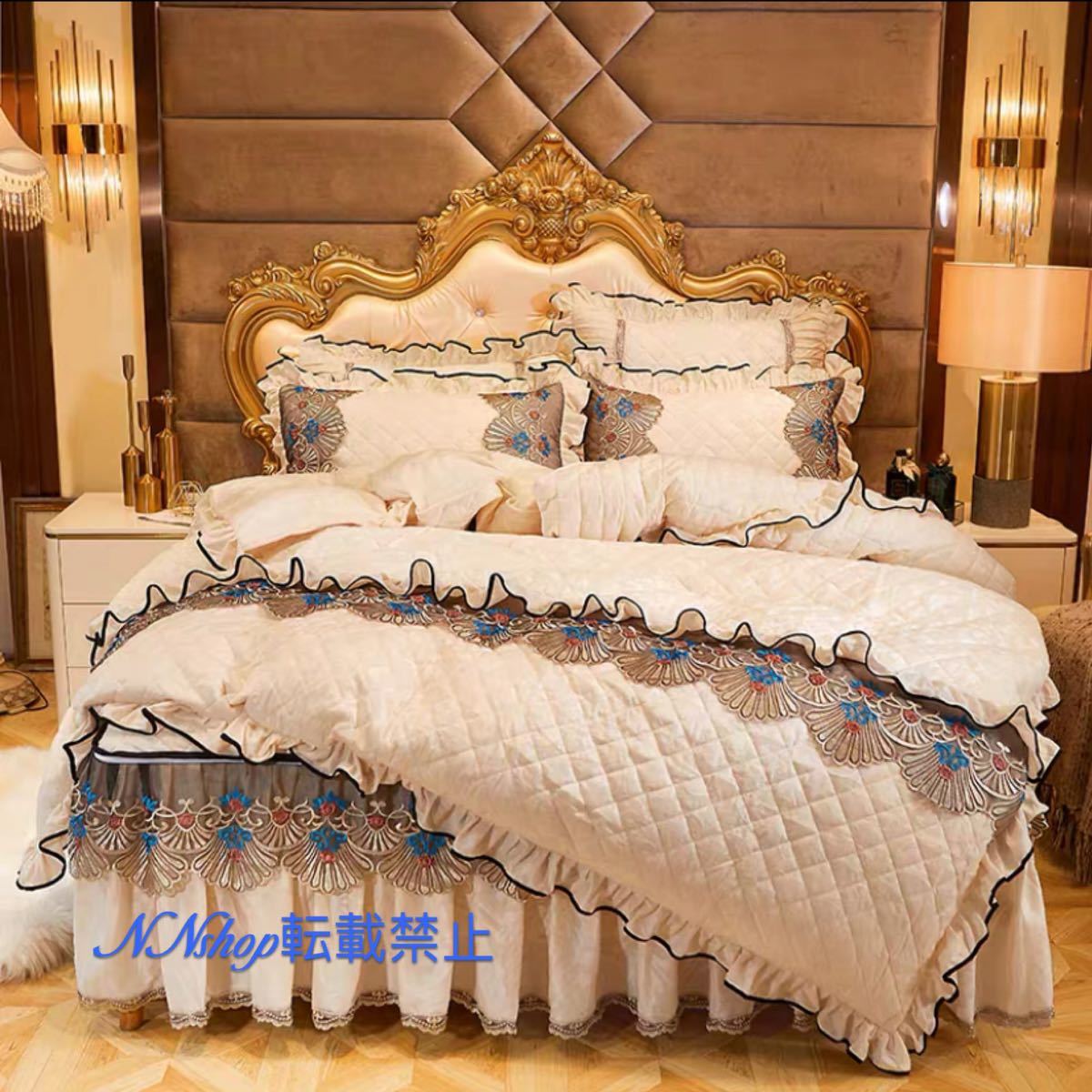 A009974高級ベッド用品4点セット．掛け布団カバー 枕カバー ベッドパッド ワイドダブルサイズ