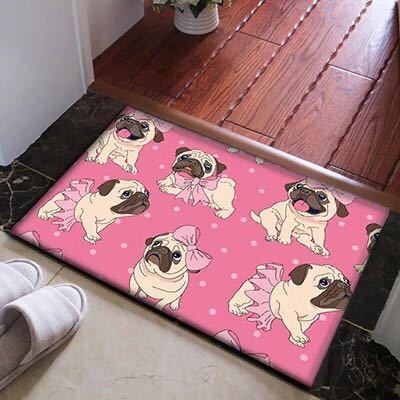Door Mats - A026858パグタイプ☆ラグマット 玄関マット．カーペット．お風呂マット 犬柄60x40サイズ パグ雑貨