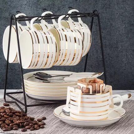 A045188ティー・コーヒーカップセット カップ＆ソーサー6客セット 上品 陶磁器ティーセット