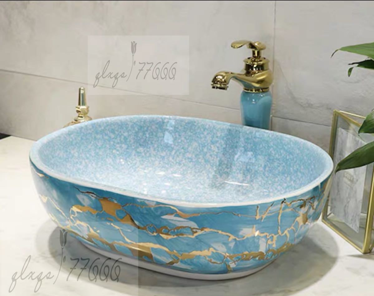 A030248高級洗面台 洗面ボウルセット ．洗面ボール 陶器 手水鉢 手洗器 手洗い鉢 洗面器 蛇口 排水金具付き