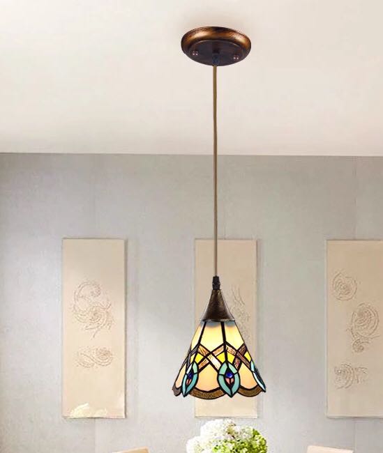 A023888ステンドグラス．ペンダントライト．天井照明ステンドグラスランプ ガラス工芸品． 電源直結タイプ