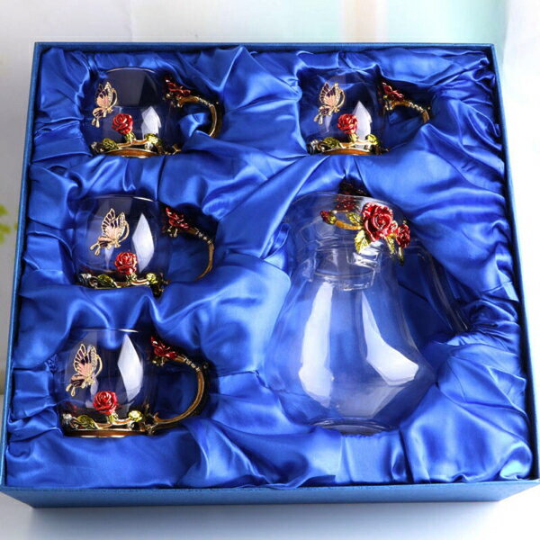 A029576花柄ガラス製 ティーカップ 9点セット食器 コーヒーカップ 豪華