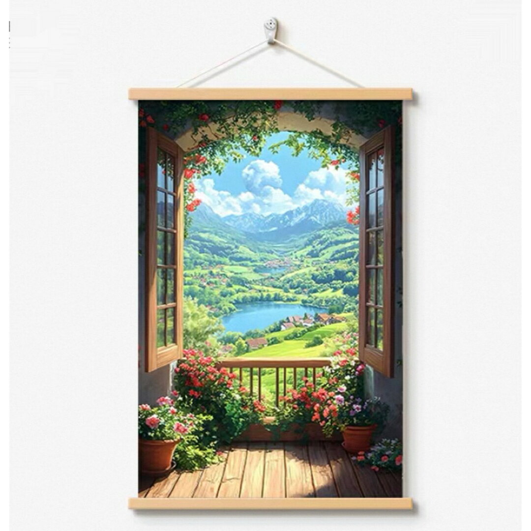 ウォールアート キャンバスアート窓風景 油絵風 インテリア壁掛けポスター装飾