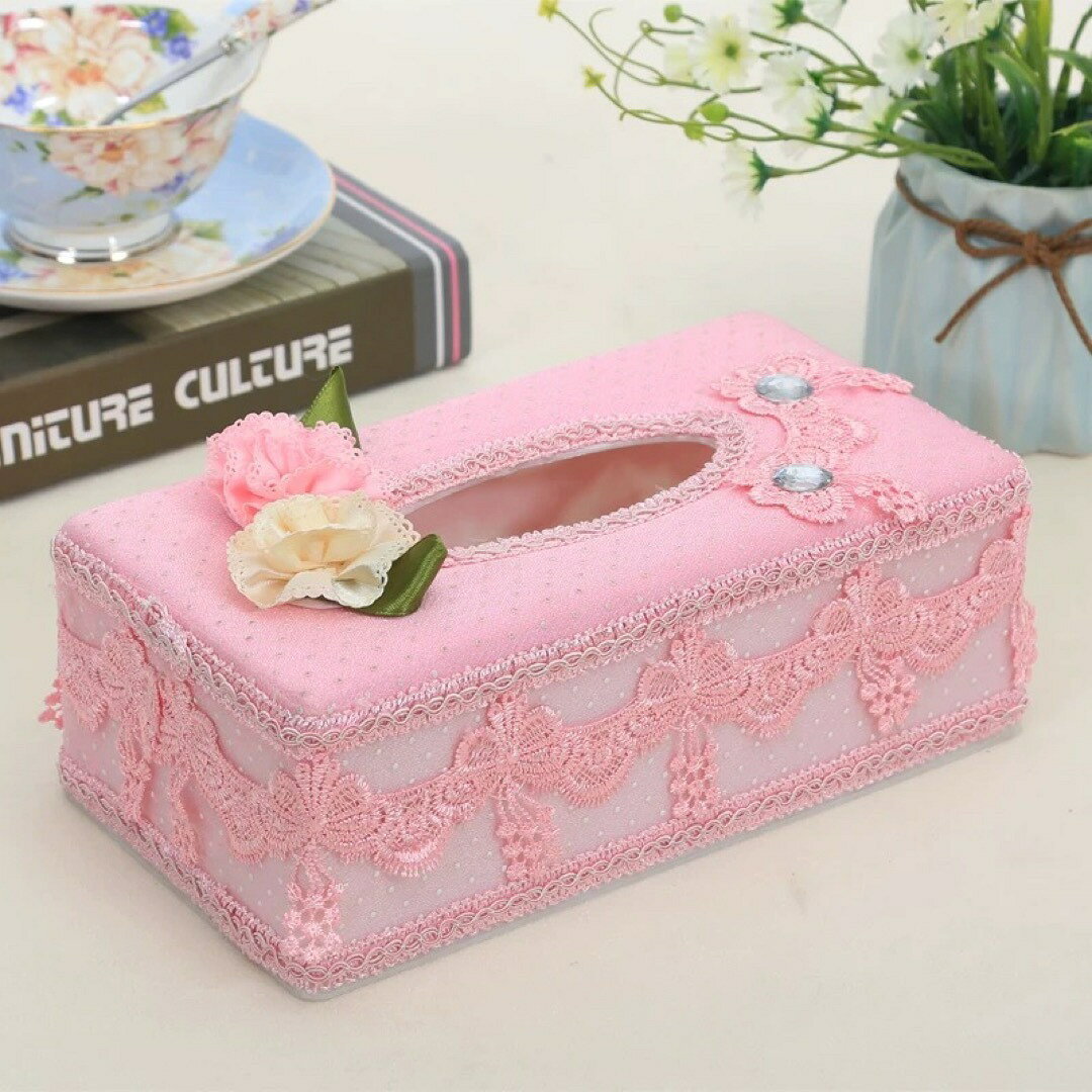 Rakuten - 姫系ティッシュケースレースティッシュボックスカバー ピンク 花モチーフ フリル