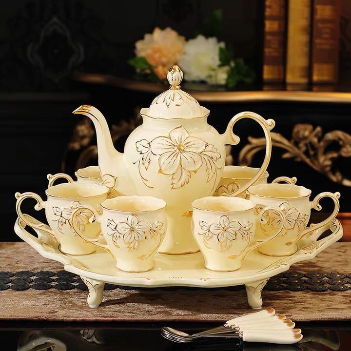 A021661ティー・コーヒーカップセット カップ6客セット 高級カップ ．陶磁器ティーセット