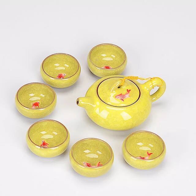 A0575136客茶器揃 茶器セット お茶 陶器 湯呑み 急須茶器セット 立体金魚型