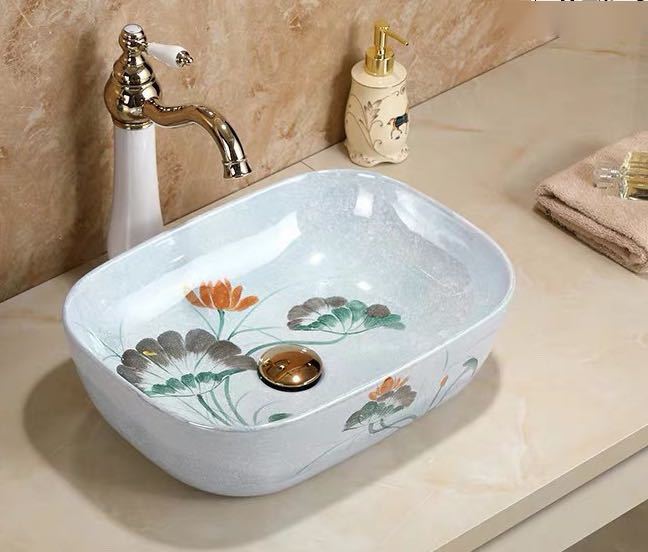 A003218洗面ボウルセット 洗面ボール 陶器 手水鉢 手洗器 手洗い鉢 洗面器．