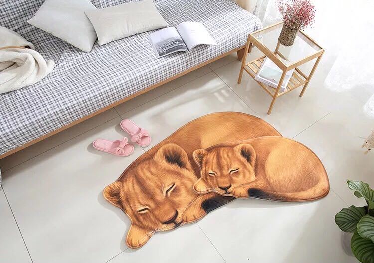 ☆ラグマット リビングマット 玄関マット．カーペット．お風呂マット 85x44cmサイズ ライオン雑貨