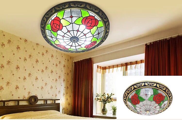 A022771ステンドグラス．ペンダントライト豪華天井照明ステンドグラスランプ ガラス工芸品 電源直結タ..