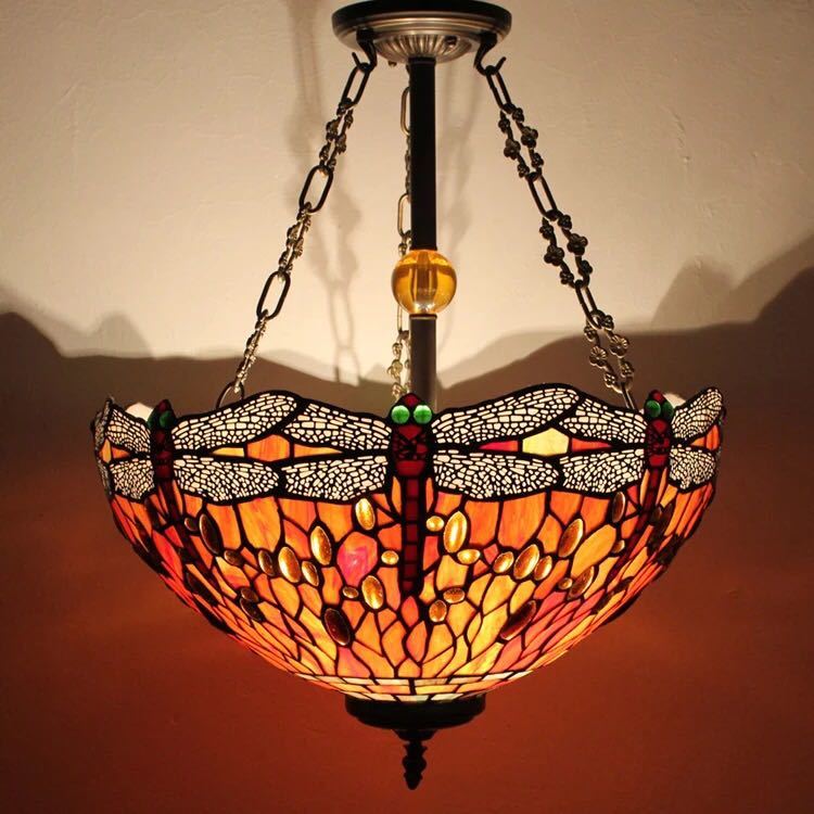 A010367ステンドグラス　ペンダントライト 豪華天井照明ステンドグラスランプ ガラス工芸品 電源直結タイプ(3.0)