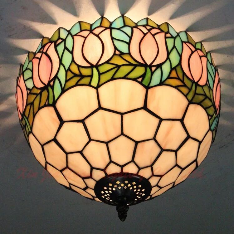 A007682ステンドグラス．ペンダントライト ．豪華天井照明ステンドグラスランプ ガラス工芸品 電源直結タイプ