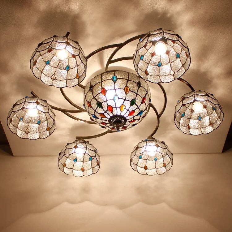 A013274ステンドグラス ペンダントライト ．豪華天井照明ステンドグラスランプ ガラス工芸品 電源直結..