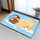 パグタイプ☆ラグマット リビング．玄関マット．カーペット．お風呂マット．犬柄40x60cm パグ雑貨