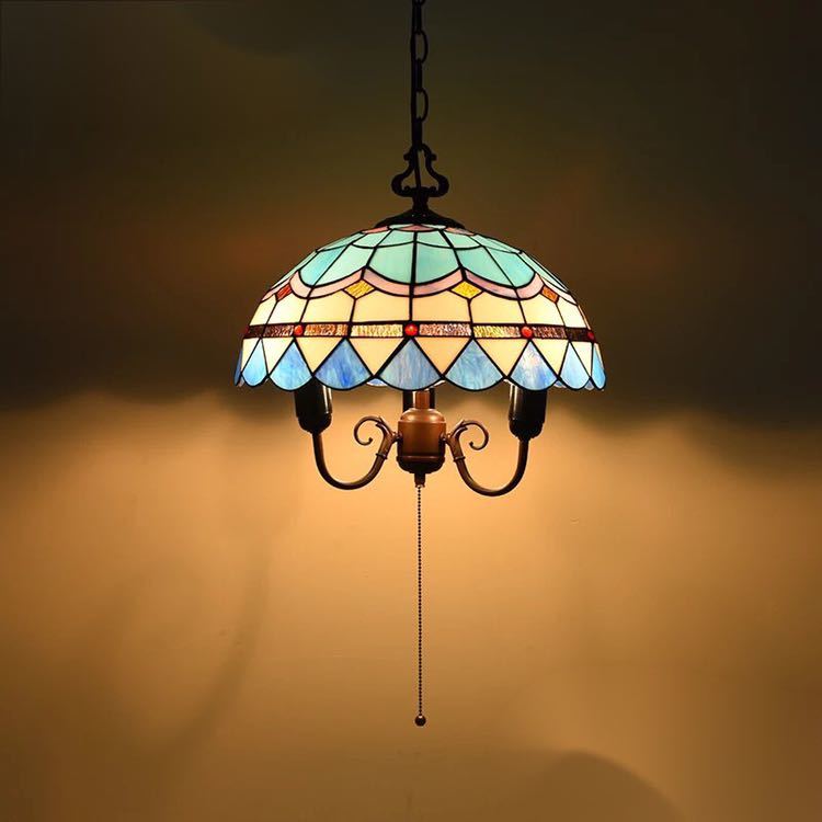 A035401ステンドグラス ペンダントライト 豪華天井照明ステンドグラスランプ ガラス工芸品． 電源直結..