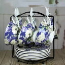 A047974ティー・コーヒーカップセット カップ&ソーサー6客セット 花柄 .陶磁器ティーセット