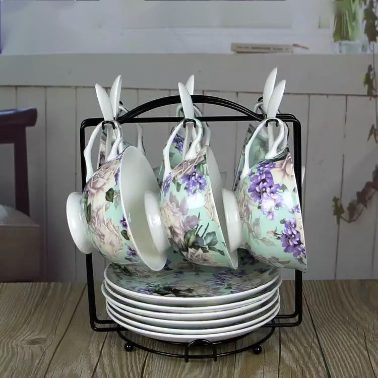 A013459ティー・コーヒーカップセット カップ＆ソーサー6客セット 花柄 陶磁器ティーセット