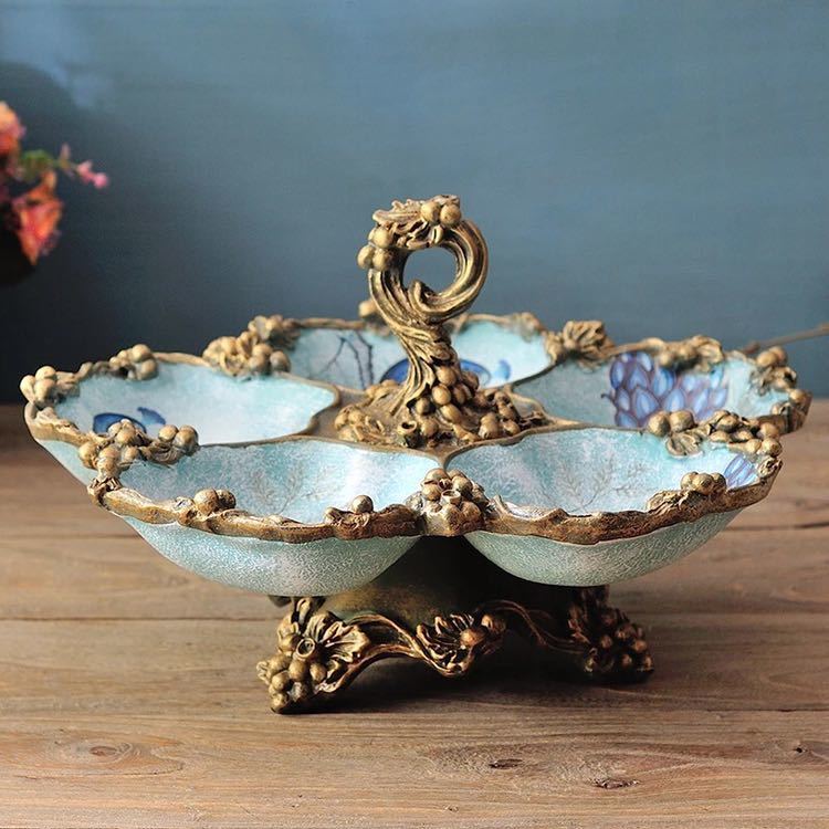 A046880高級果物皿　盛り皿 お菓子皿、フルーツプレート、花柄豪華〜果物カゴ お菓子鉢.