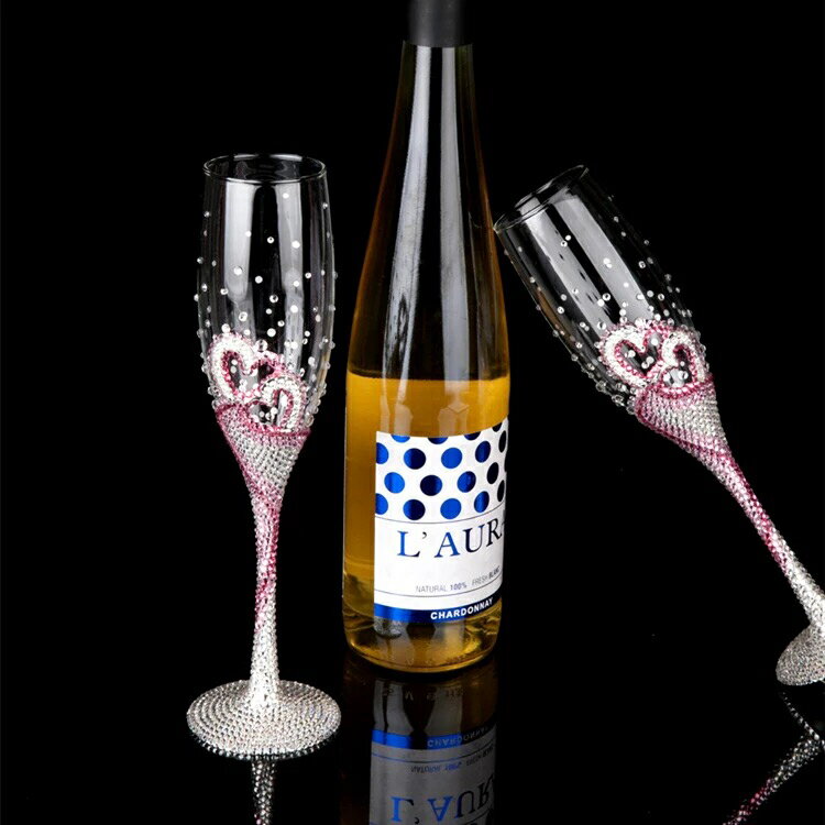 A059503上品ワイングラス ペア★レア 豪華グラス シャンパン グラス ピンク キラキ