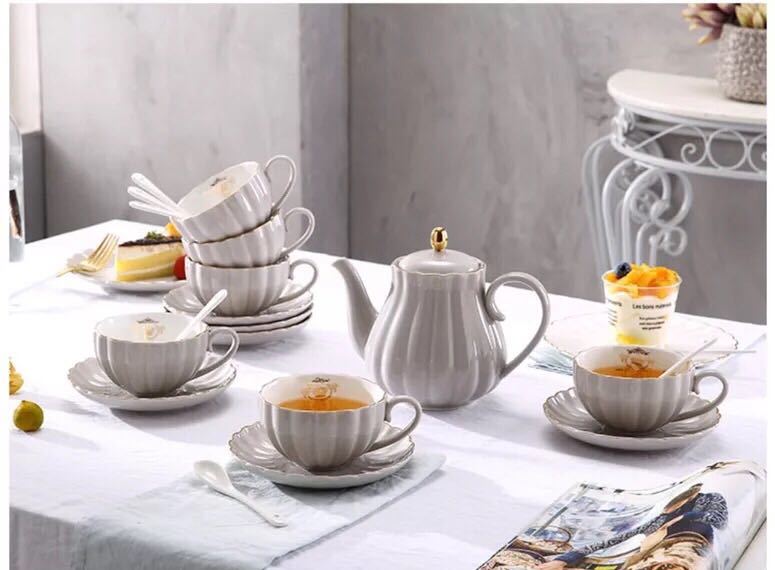 A012435西洋ティー・コーヒーカップセット カップ＆ソーサー6客セット ~カップ ラック付き