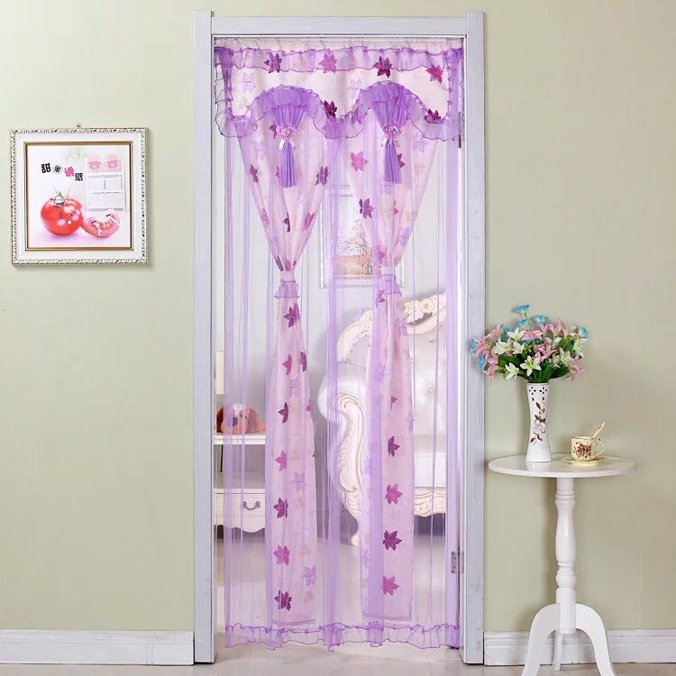 A023011のれん ロング 2重 レース フラワー柄 姫系二重タイプ 暖簾 間切り レース シフォン 薔薇雑貨 90x190