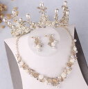A027939ウェディング 花嫁3点セット アクセサリー ティアラ+イヤリング+ネックレス