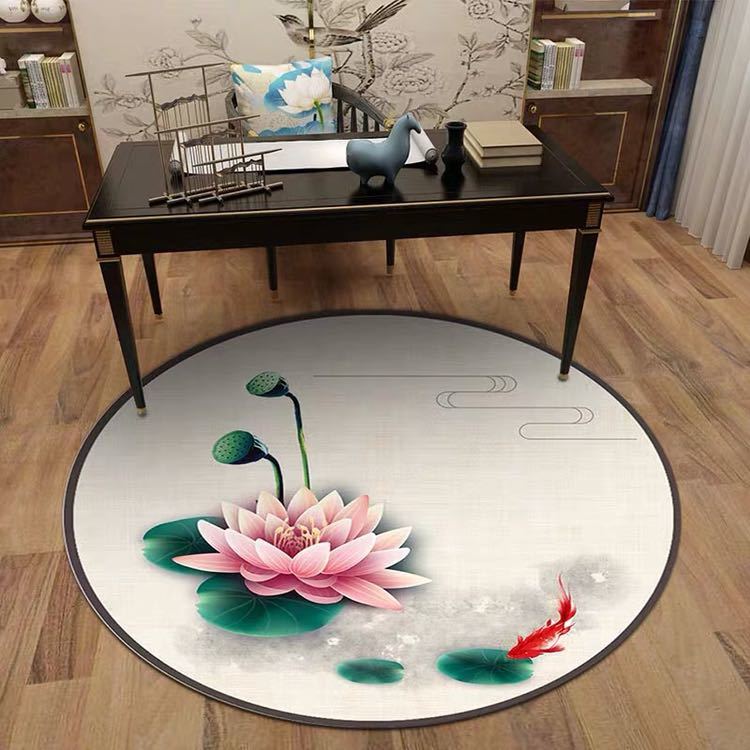 A024443☆ラグマット リビングマット 玄関マット カーペット．お風呂マット 80cmサイズ ．ハス花柄雑貨