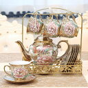 A029565ティー・コーヒーカップセット カップ&ソーサー6客セット 花柄 豪華カップ 陶磁器ティーセット
