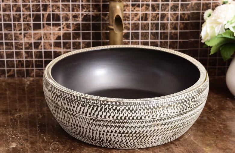 A003213洗面ボウルセット 洗面ボール 陶器 手水鉢 手洗器 手洗い鉢 洗面器