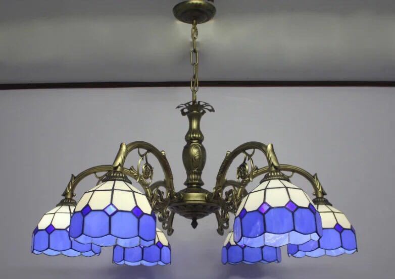 A026646ステンドグラス．ペンダントライト豪華天井照明ステンドグラスランプ ガラス工芸品 電源直結タイプ