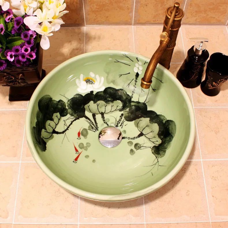 A021553洗面ボウルセット 洗面ボール 陶器 手水鉢 手洗器 手洗い鉢 洗面器．