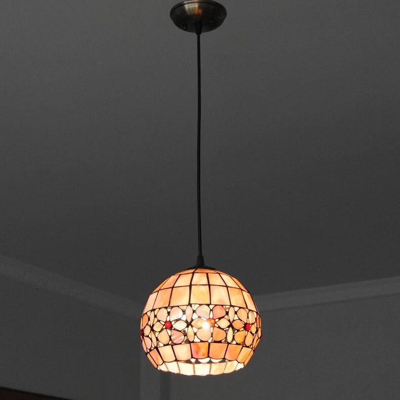 A025242ステンドグラス ペンダントライト 豪華天井照明ステンドグラスランプ 貝工芸品 電源直結タイプ