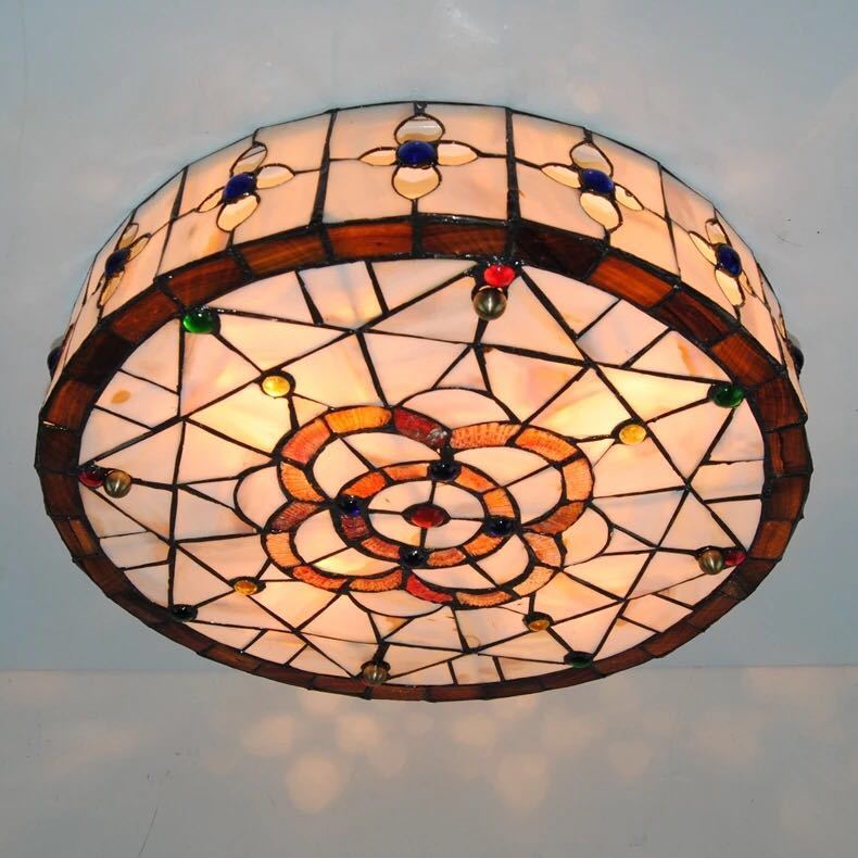 ステンドグラス ペンダントライト 豪華天井照明ステンドグラスランプ ガラス貝工芸品 電源直結タイプ