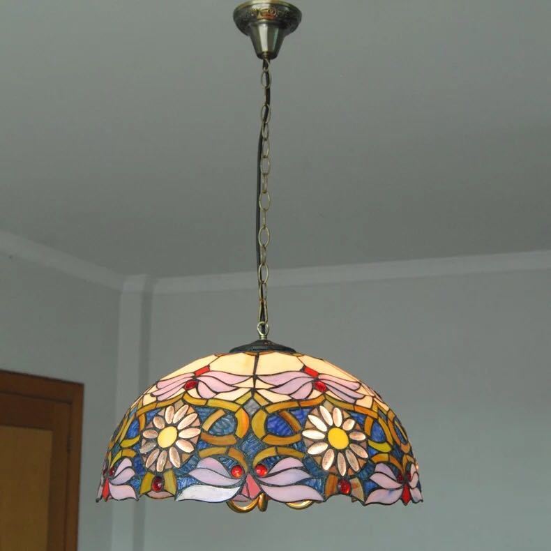 A025323ステンドグラス．ペンダントライト豪華天井照明ステンドグラスランプ ガラス工芸品 電源直結タイプ