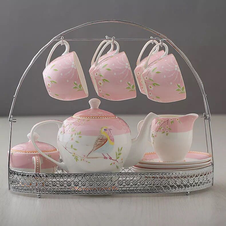 A025215ティー・コーヒーカップセット カップ＆ソーサー6客セット 花柄カップ 陶磁器ティーセット